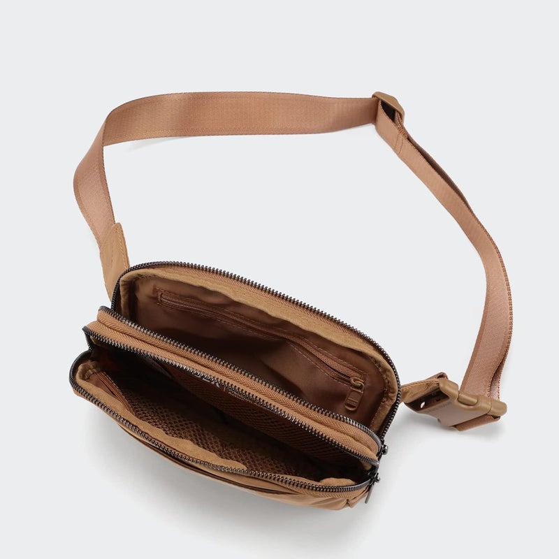 Pander Everywhere Belt Bag for Women, 5 Zipper Pockets Nylon Crossbody Fanny Pack Purse (Caramel Burnt). - Image 4